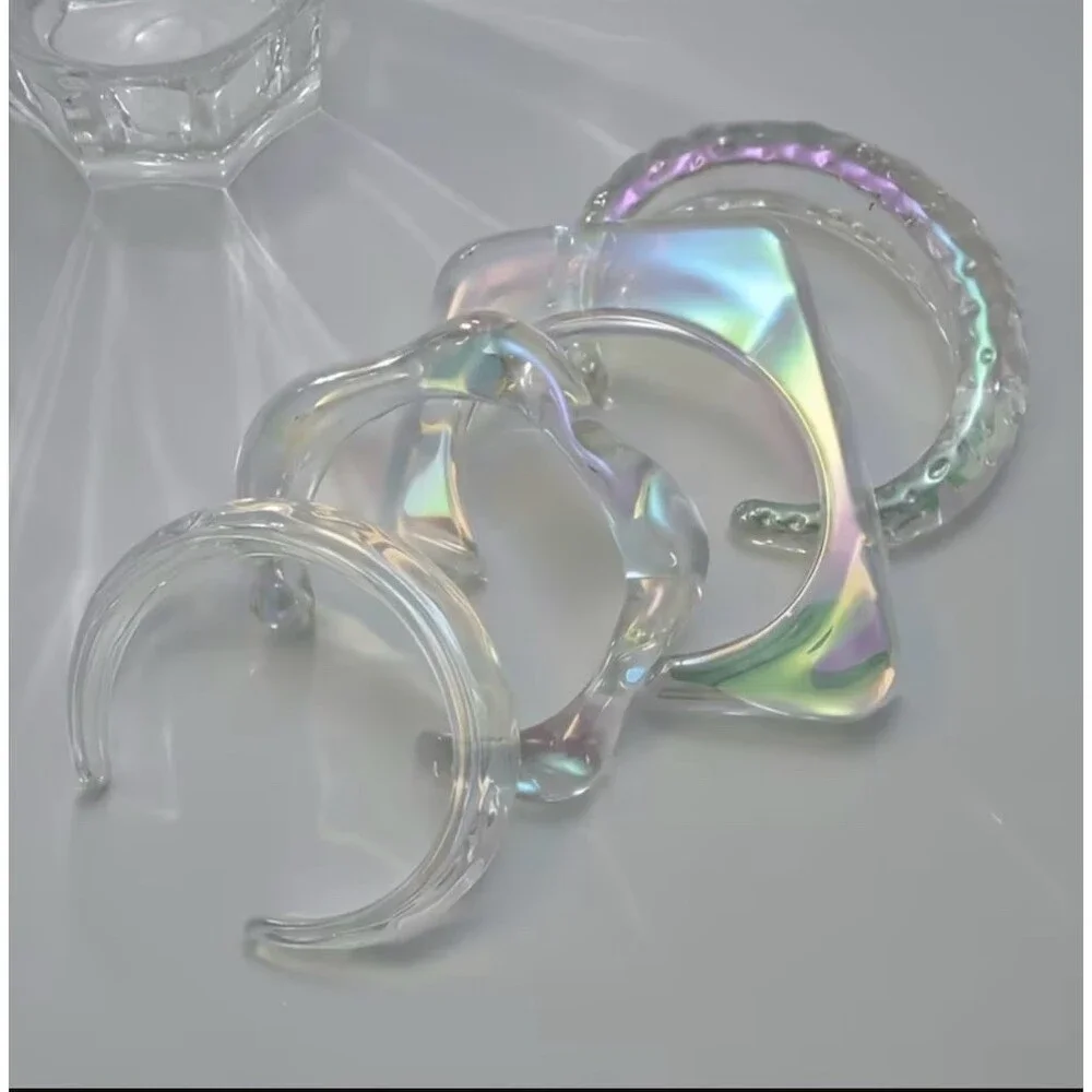 Boho Clear Iridescent Bracelets Set Of 4 Geometric Open Cuff Bangles Party